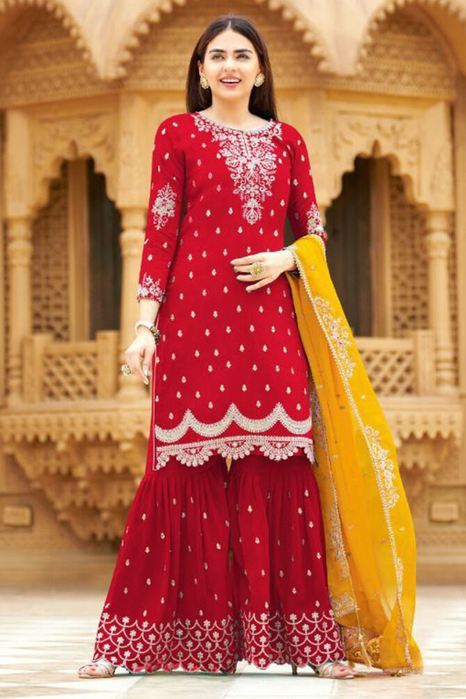 Coral Georgette Gharara Suit