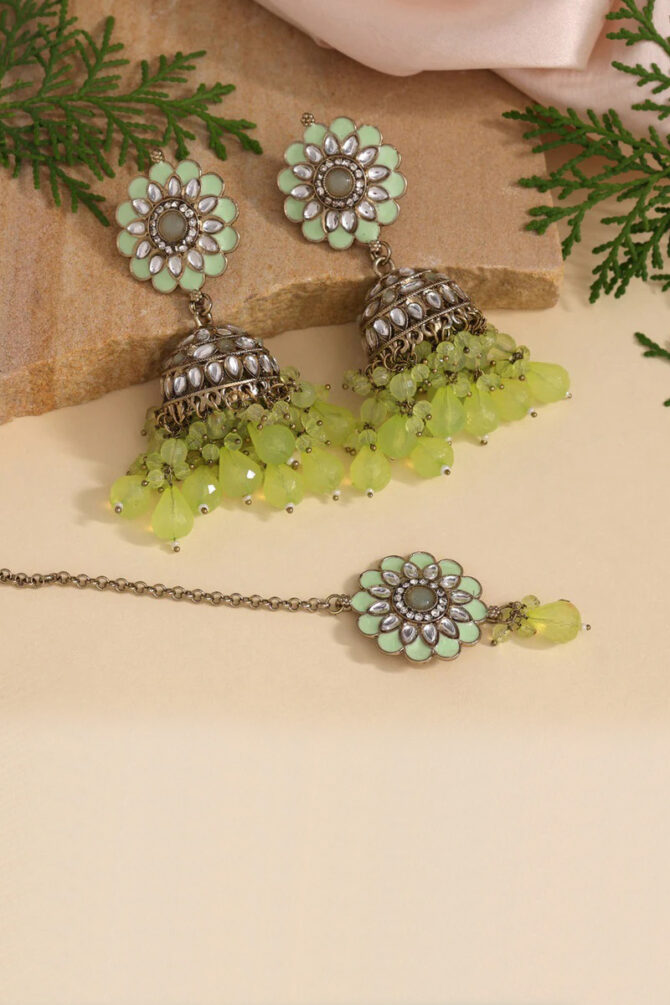 Kundan Earrings With Tikka