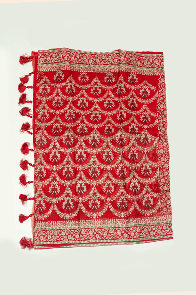 Red Muslin Saree