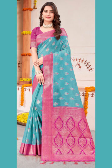 Cotton Silk Handloom Saree in Blue