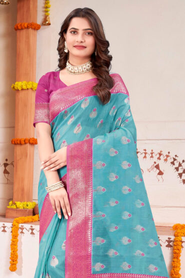 Cotton Silk Handloom Saree in Blue