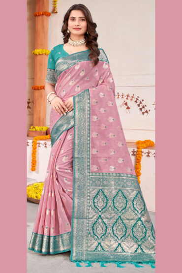 Cotton Silk Handloom Saree in Pink