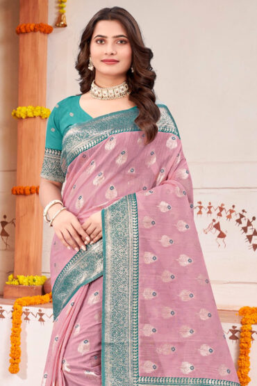 Cotton Silk Handloom Saree in Pink