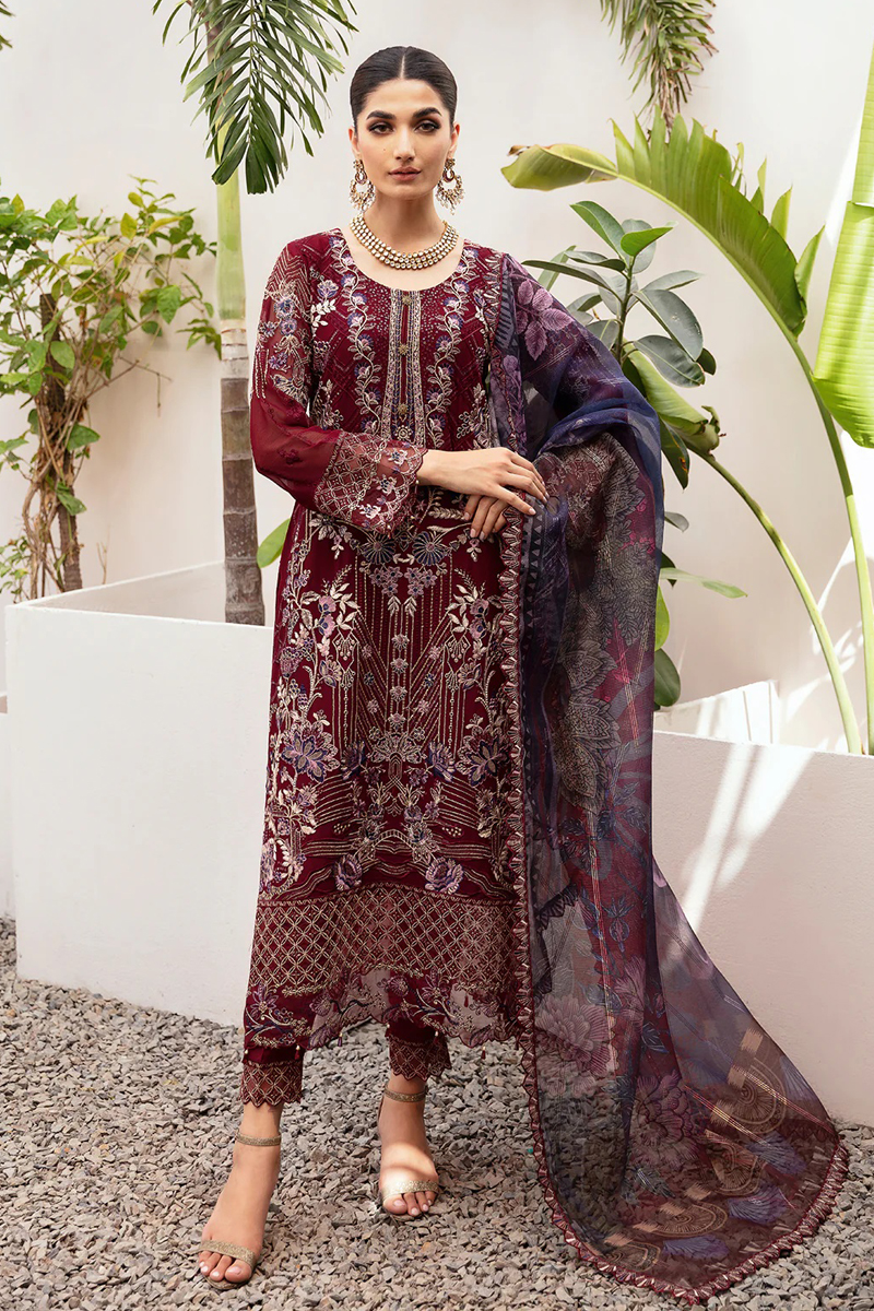 Dastan Chiffon Salwar Suit in Maroon