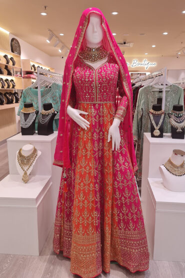 Embroidered Cheffon Gown in Red