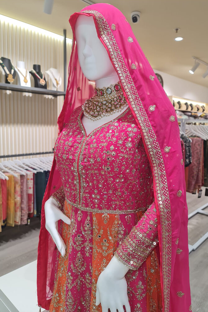 Embroidered Cheffon Gown in Red