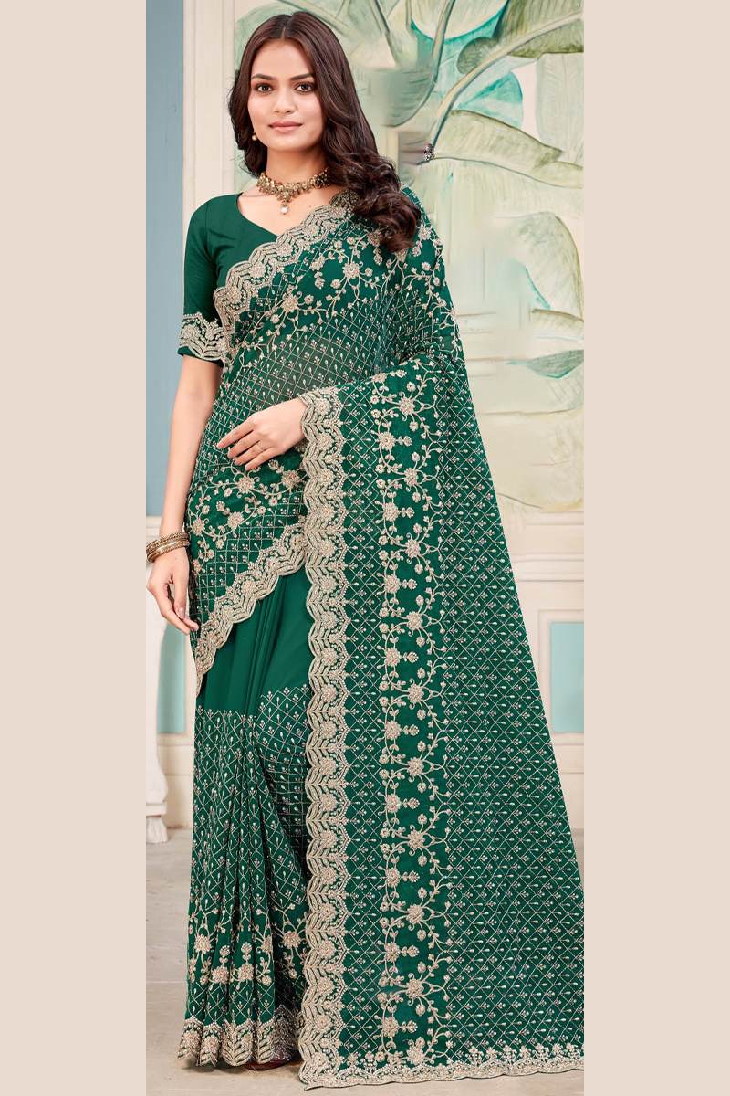 Embroidered Designer Georgette Saree in Green