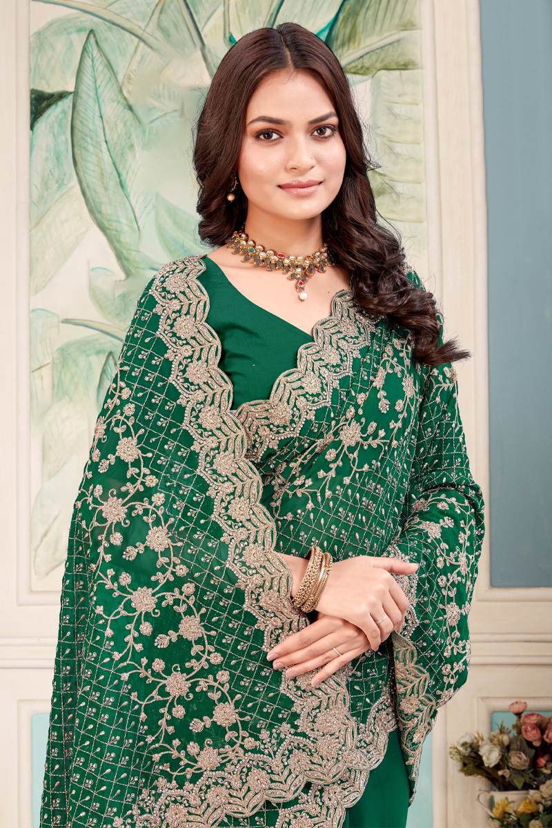 Embroidered Designer Georgette Saree in Green