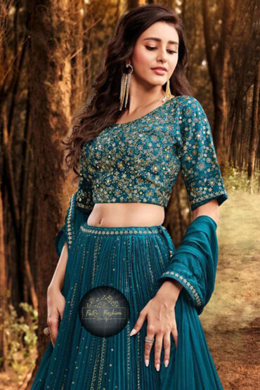 Embroidered Georgette Lehenga in Blue