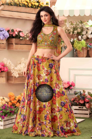 Embroidered Georgette Lehenga in Golden