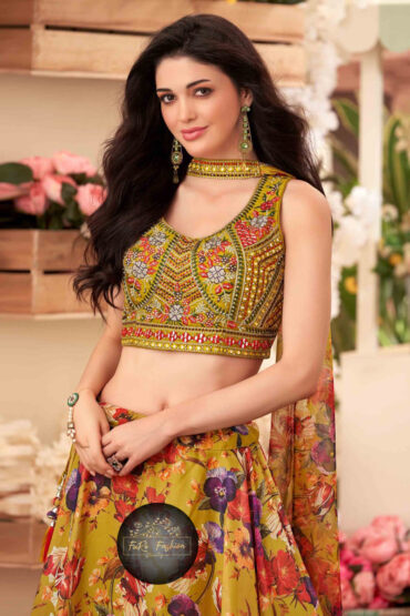 Embroidered Georgette Lehenga in Golden