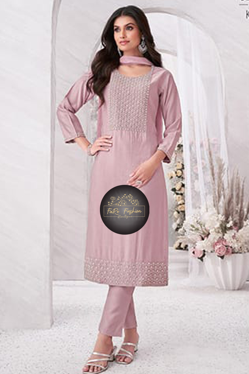 Embroidered Georgette Salwar Suit in Pink