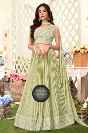 Embroidered Silk Lehenga in Green