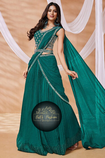 Embroidered Silk Lehenga in Green