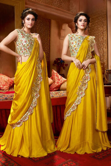 Embroidered Silk Lehenga in Yellow