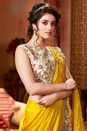 Embroidered Silk Lehenga in Yellow