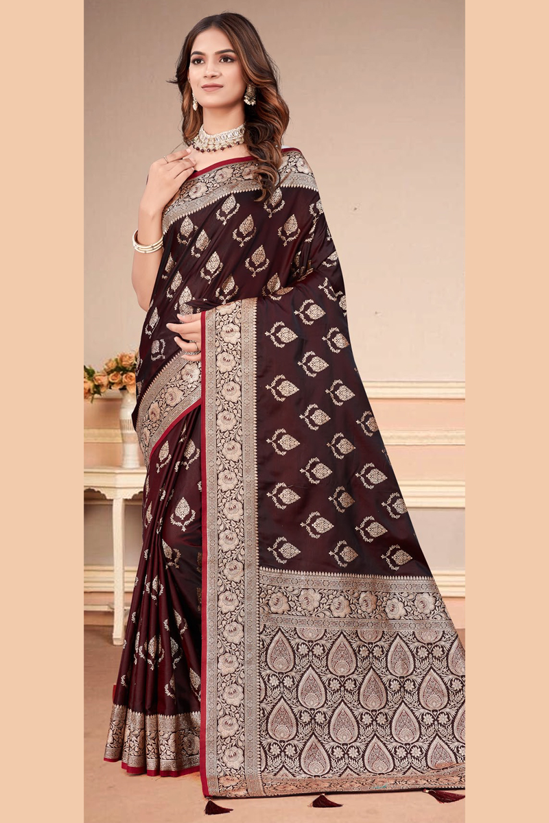 Katan Silk Saree in Brown