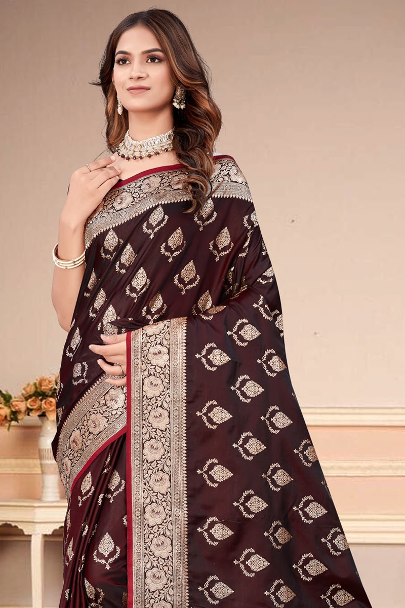 Katan Silk Saree in Brown