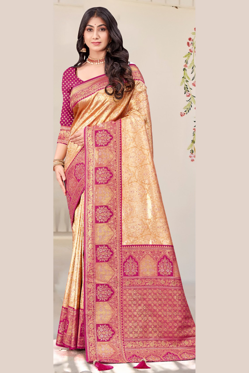 Katan Silk Saree in Golden