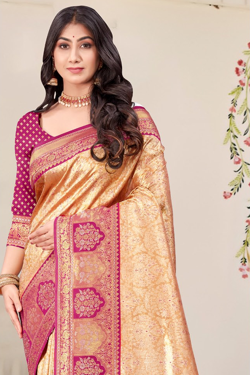 Katan Silk Saree in Golden