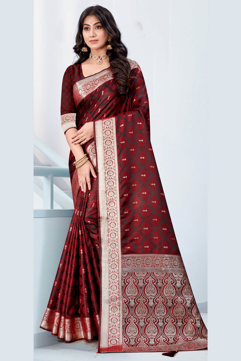 Katan Silk Saree in Maroon