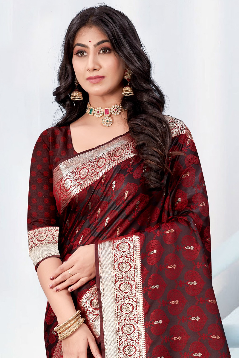 Katan Silk Saree in Maroon