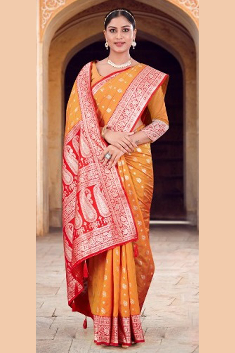 Katan Silk Saree in Orange