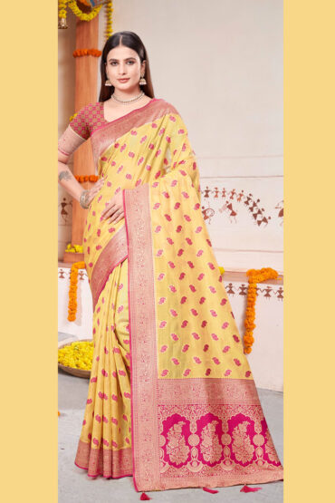 Katan Silk Saree in Yellow