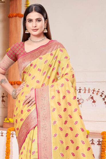 Katan Silk Saree in Yellow