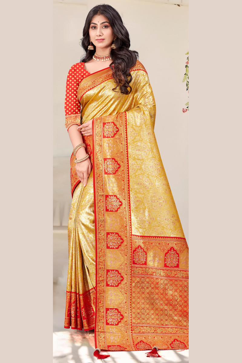 Katan Silk Saree in Yellow