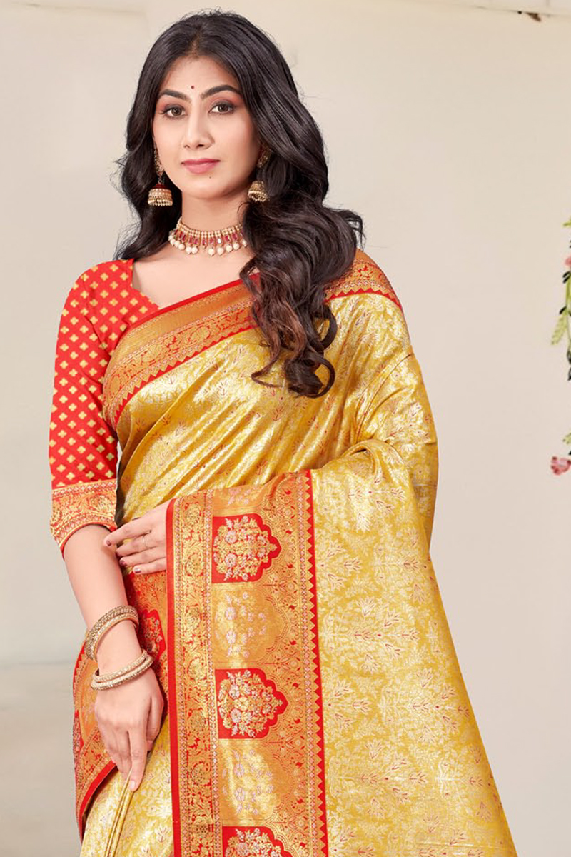 Katan Silk Saree in Yellow