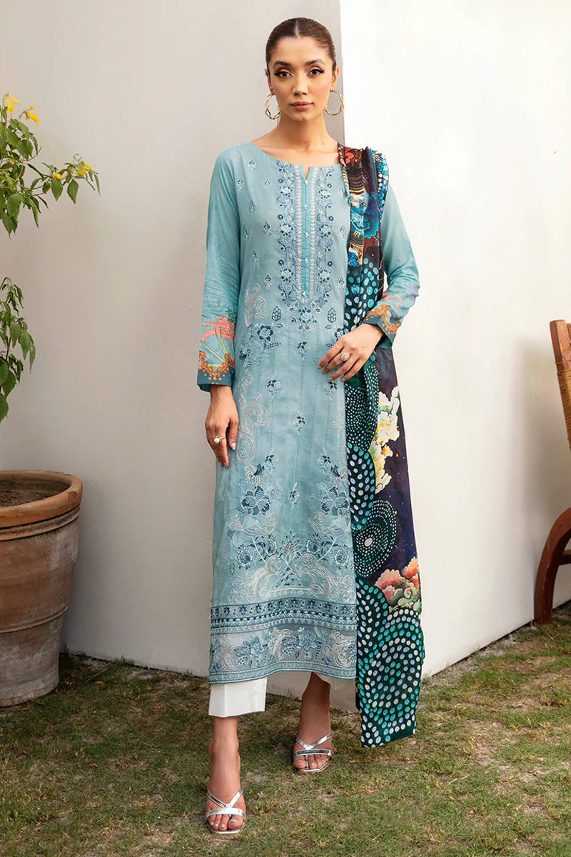 Ramsha Luxury Lawn Salwar Suit in Cyan