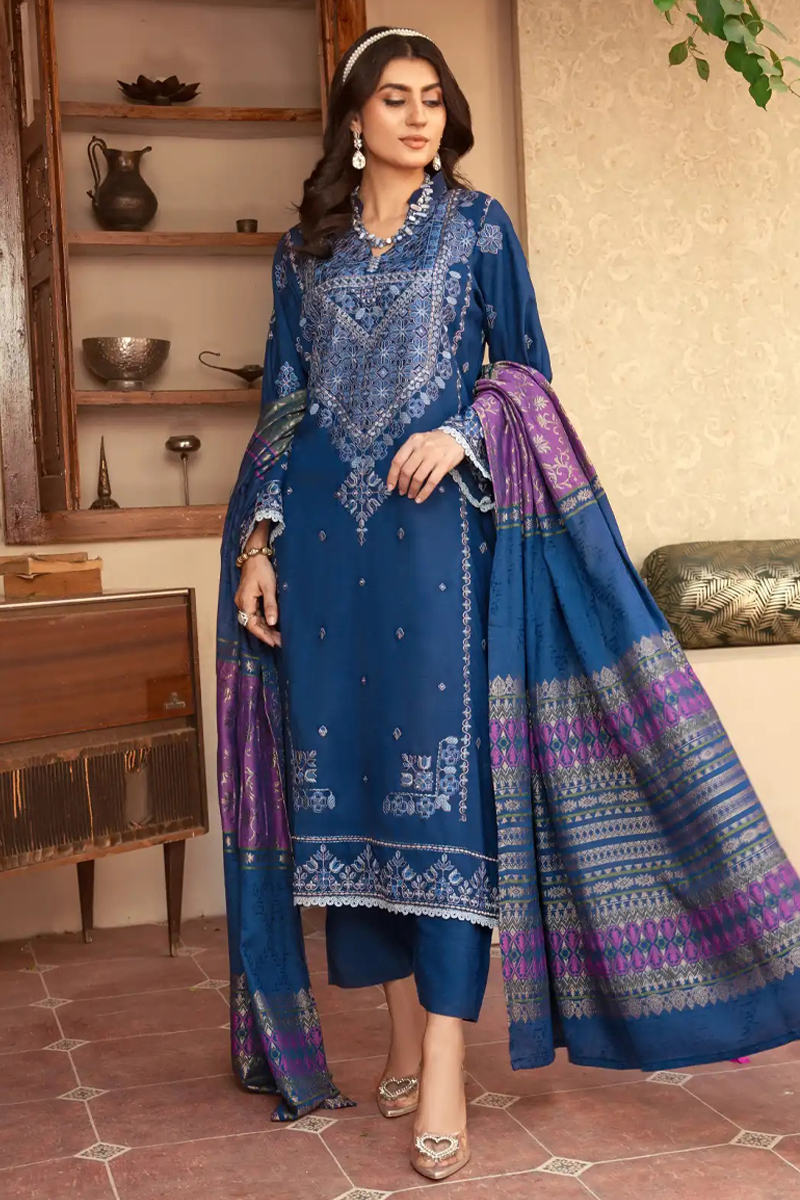 Arzoo Wool with Jacquard Shawl in Blue