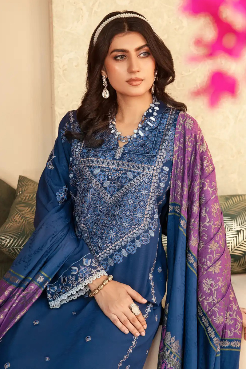 Arzoo Wool with Jacquard Shawl in Blue