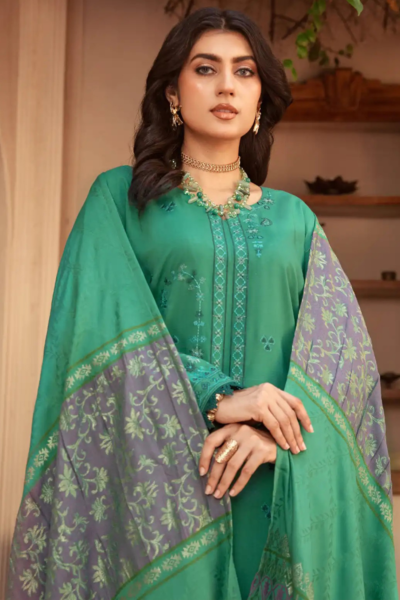 Arzoo Wool with Jacquard Shawl in Green