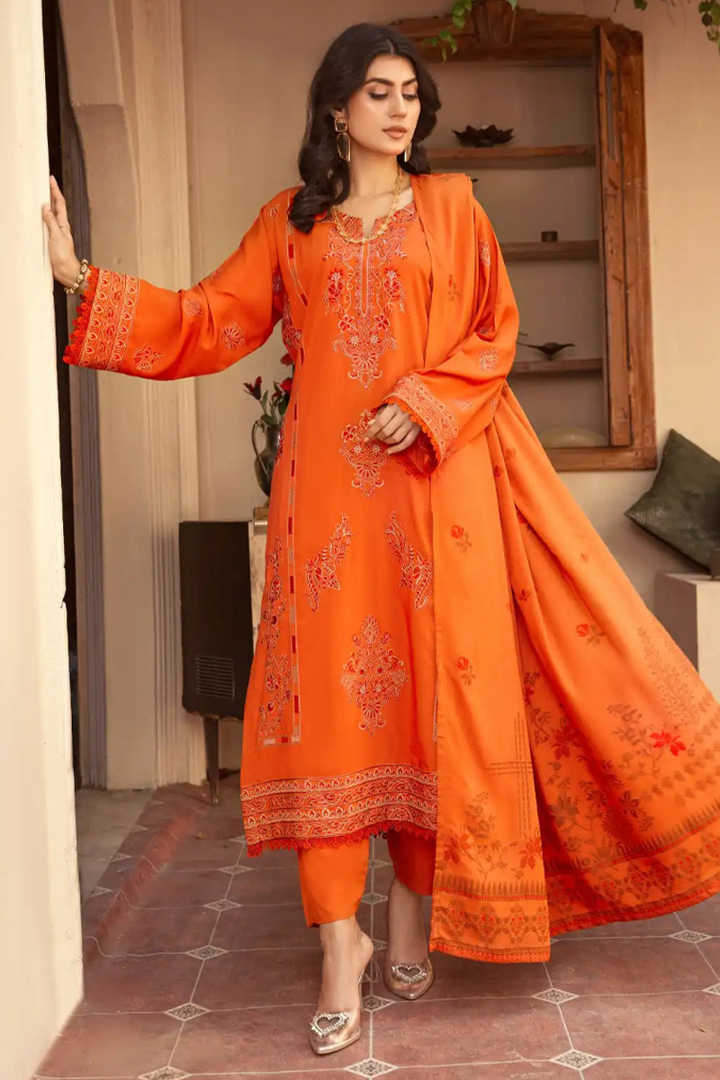 Arzoo Wool with Jacquard Shawl in Orange