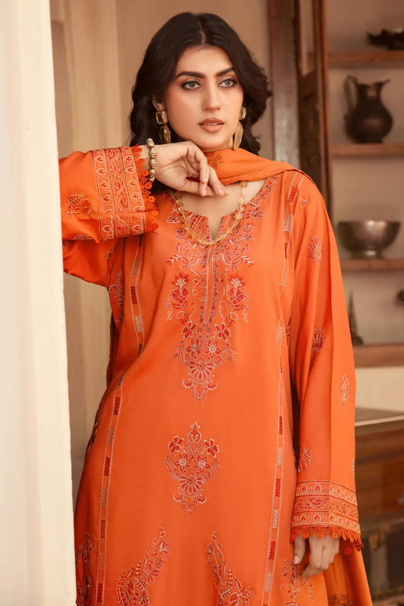 Arzoo Wool with Jacquard Shawl in Orange