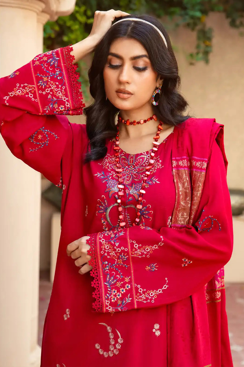 Arzoo Wool with Jacquard Shawl in Red