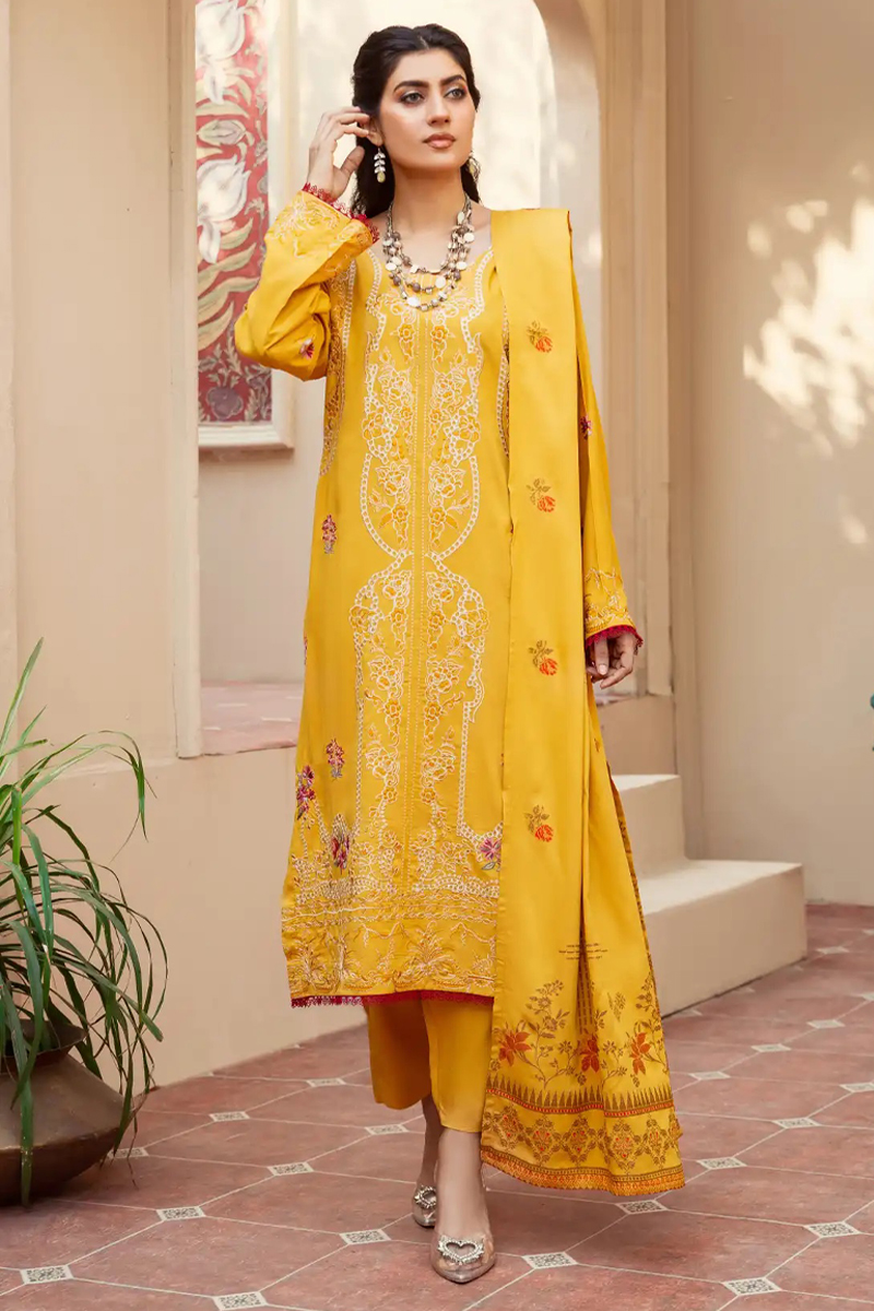 Arzoo Wool with Jacquard Shawl in Yellow