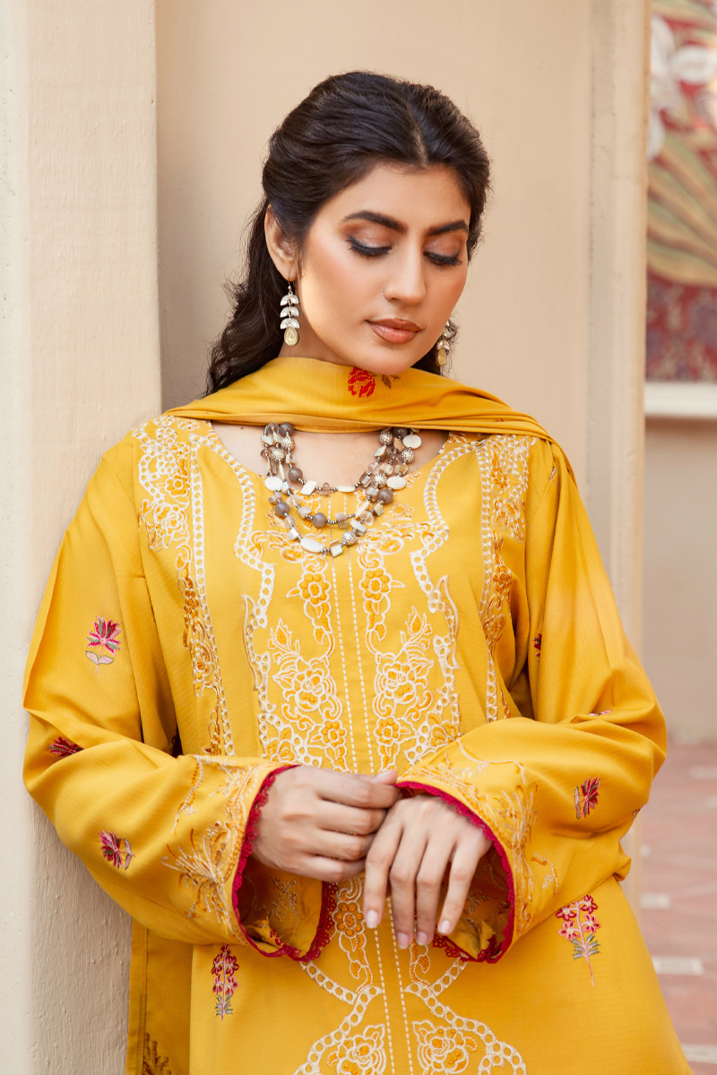 Arzoo Wool with Jacquard Shawl in Yellow