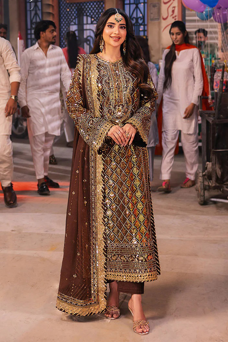 Asim Jofa Chiffon Salwar Suit in Brown