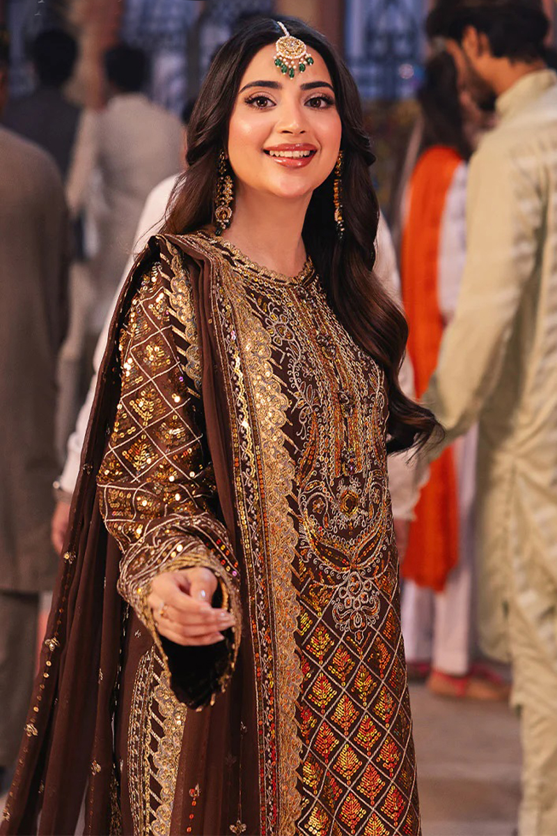 Asim Jofa Chiffon Salwar Suit in Brown