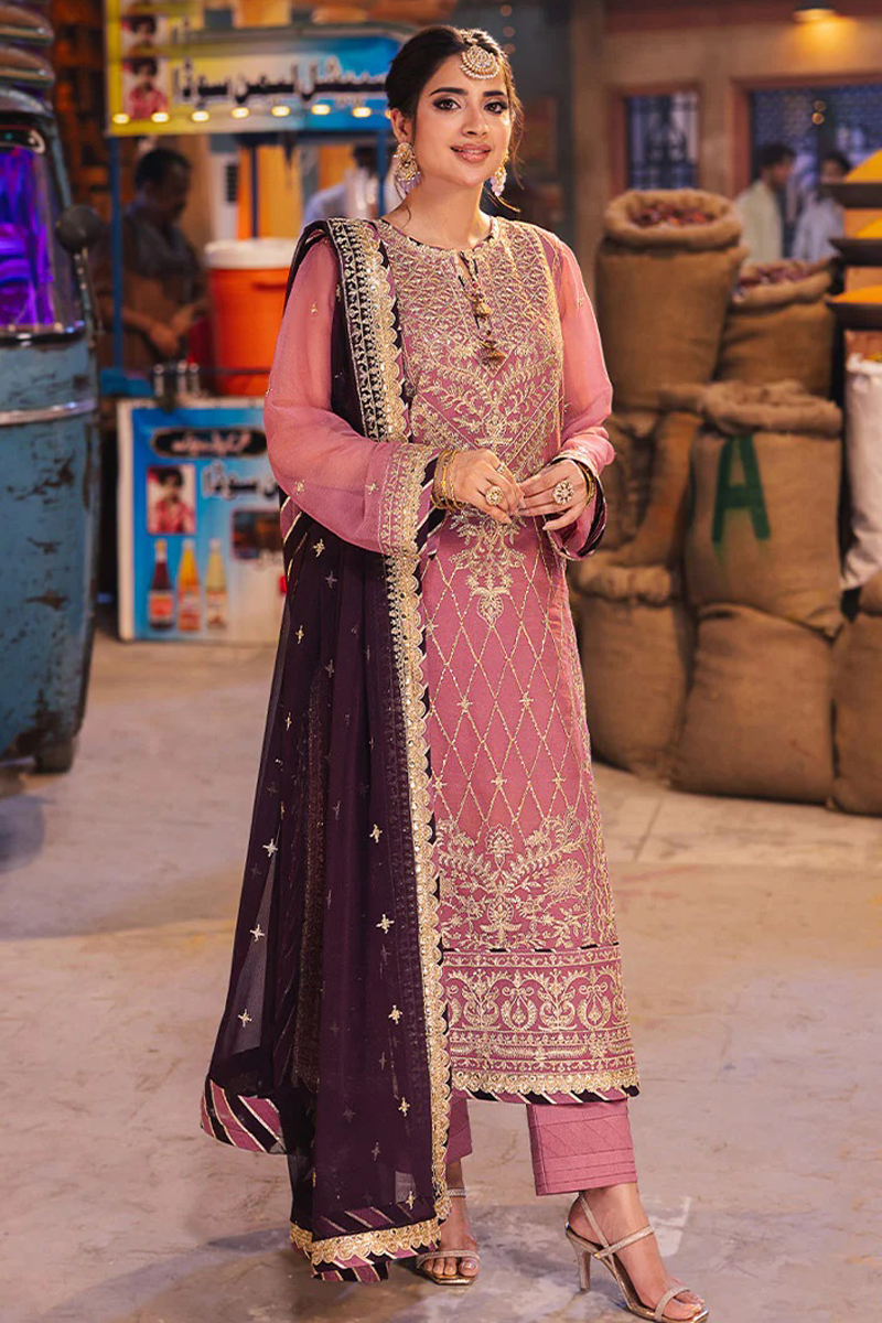 Asim Jofa Chiffon Salwar Suit in Pink