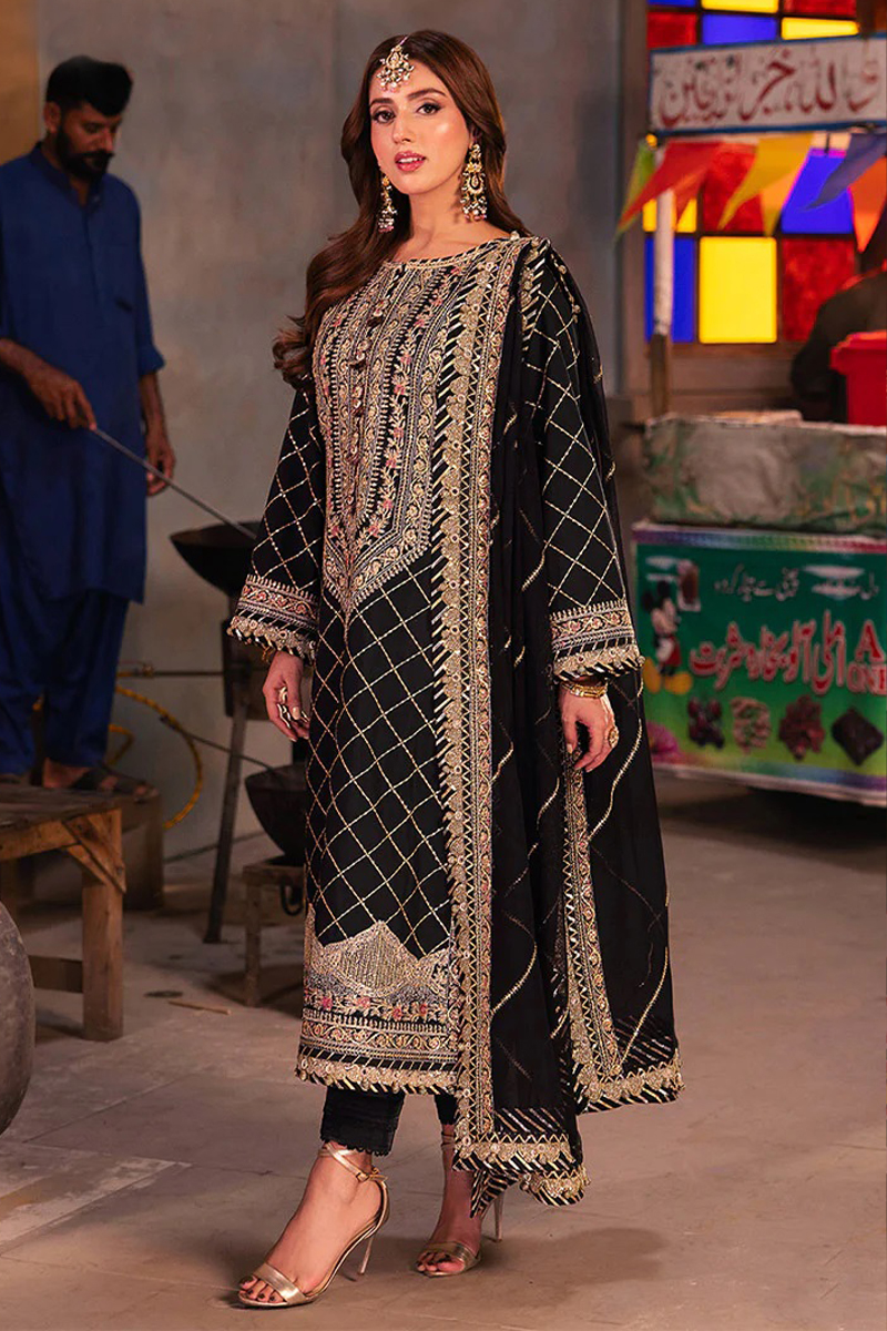 Asim Jofa Twested Silk Salwar Suit in Black