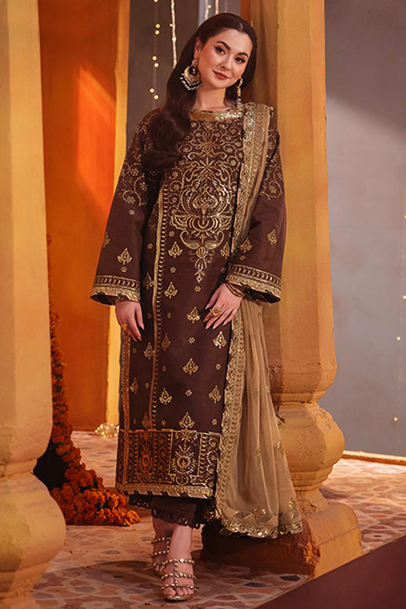 Asim Jofa Twested Silk Salwar Suit in Brown