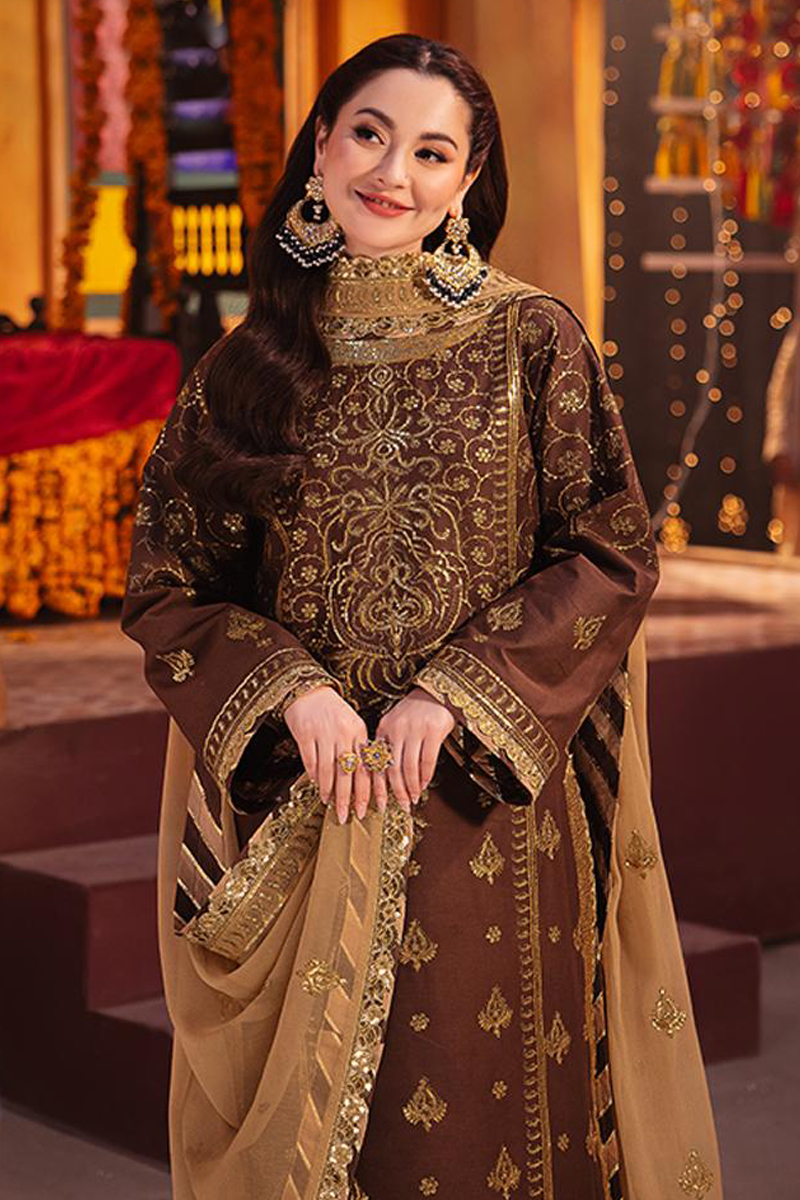 Asim Jofa Twested Silk Salwar Suit in Brown