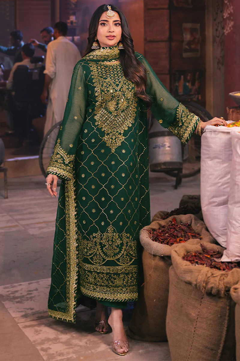 Asim Jofa Twested Silk Salwar Suit in Green