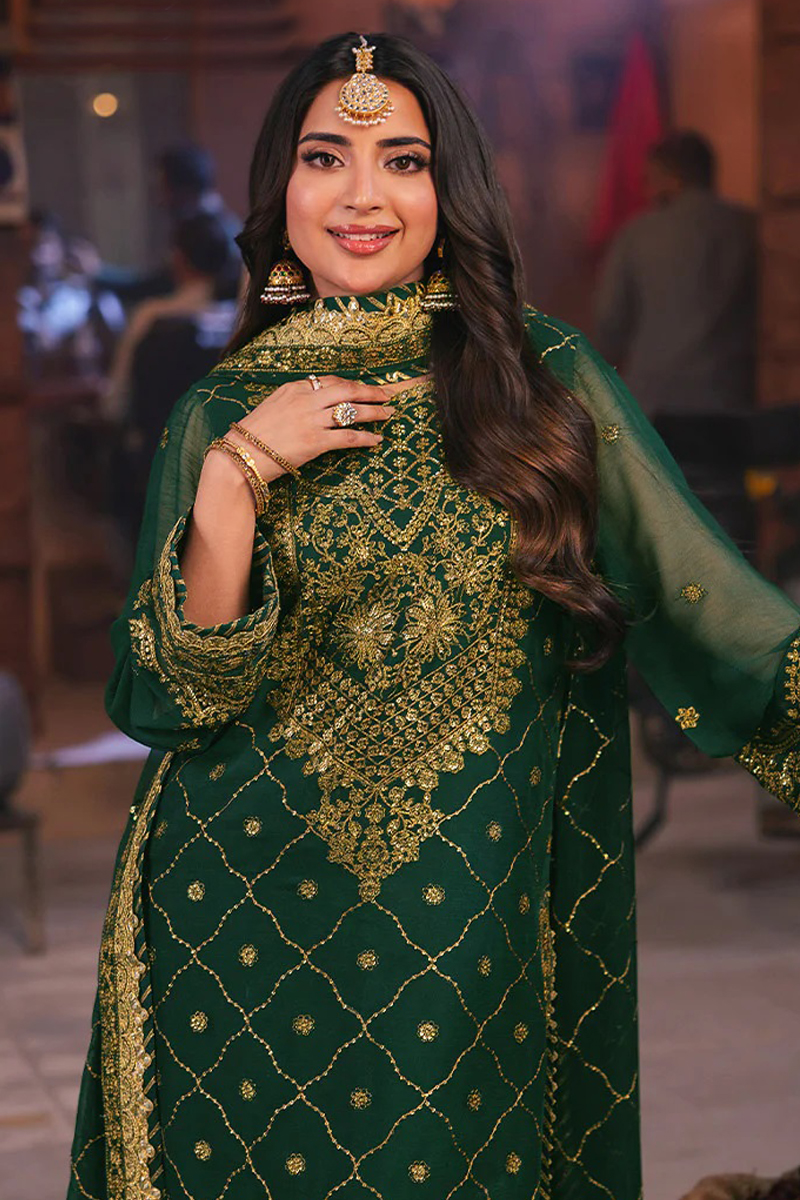 Asim Jofa Twested Silk Salwar Suit in Green