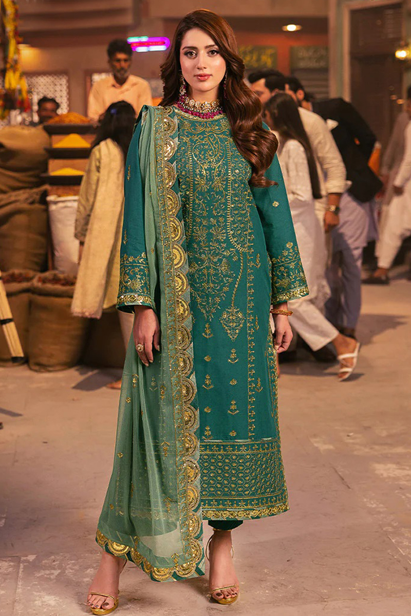 Asim Jofa Twested Silk Salwar Suit in Green