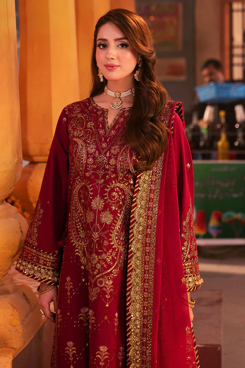 Asim Jofa Twested Silk Salwar Suit in Magenta